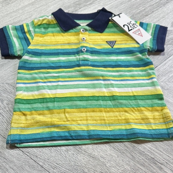 Guess Kids Green and Yellow Striped Polo Set - Picture 2 of 4